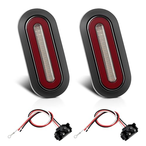 Image of 6 Inch Oval LED Trailer Tail Lights, 2 Pcs Smoked Lens Red 114 LEDs Turn Signal Running Brake Tail Lights, DC12V-24V Universal Waterproof Oval Tail Lights for Trailer Truck RV Van