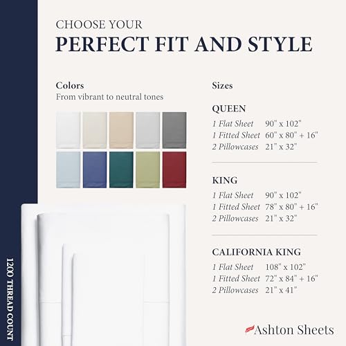 Ashton Sheets 100% Egyptian Cotton Sheets Queen Size - 1200 Thread Count 4 Pc Queen Sheet Set Egyptian Cotton, Sateen Weave Luxury Sheets Queen Size, High Thread Count Sheets thumb #7