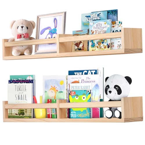 Birola Nursery Wall Shelves 32in Set of 2 Natural Wood