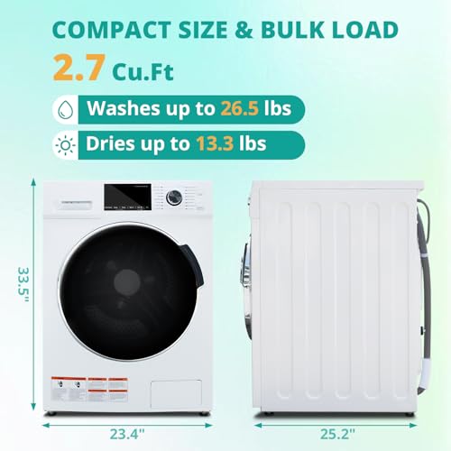 Image of Washer and Dryer Combo, 120V All In One Ventless Compact 2.7 Cu.ft 24 Inch Large Capacity, Lavadora y Secadora 2 in 1 for RV Apartment Home, Child lock, Full-Automatic, Overnight Wash and Dry