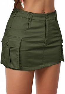 Women Cargo Skirts Y2k Mini Short Jean Skirts Bodycon Low Waist Denim Skirt with Pockets Casual