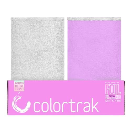 Colortrak Professional Dual Dispenser Pop-Up Coloring/Highlighting Foil Sheets, Multi-Dimensional Color or Highlighting Effects, Pre-Cut Sheets, Dual Compartments, Purple/Silver, Box of 400