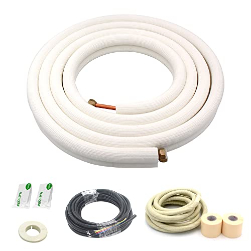 Image of 16 Ft Mini Split Line Set,Air Conditioning Copper Tubing Pipe Extension,3 /8 inch & 5 /8 inch 3 /8 inch PE Thickened for AC and Heating Equipment Insulated with Nuts(3 /8+5 /8)