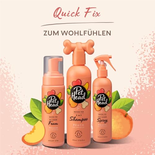 Pet Head Quick Fix Fellspray für Hunde | Pfirsichduft | Desodoriert, Pflegt und Beruhigt das Fell Ihres Hundes | pH-Neutral | Vegan & Tierversuchsfrei | Sanfte Formel für Welpen | 300ml