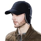 Jeff & Aimy Mens Winter Wool Elmer Fudd Baseball Cap with Ear Flaps Womens Faux Fur Earmuffs Trapper Hunting Shooting Fishing Ski Outdoor Cold Weather Hat Navy Blue L 59-61CM