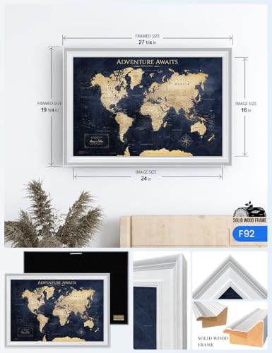 Image of IPIC - Personalized Framed World Map Painting for Wall Decor, Pinnable World Map to Mark Travels, Custom Artwork with Names, World Travel Map for Home, Office, Study, and RV, Ready to Hang