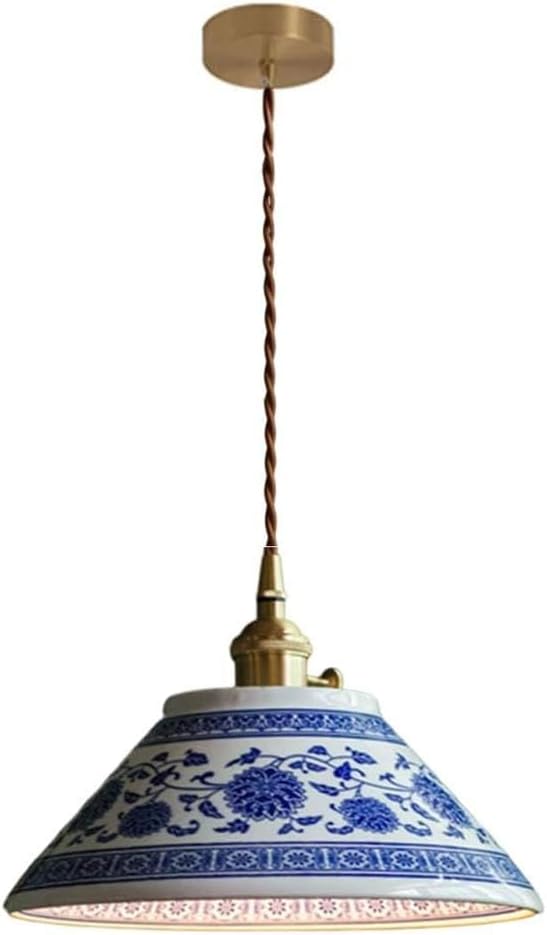 Blue and White Ceramic Classic Chandelier Pendant Light Farmhouse Vintage Metal Pendant Light Ceramic E26 Hanging Light 1-Lights Hotel Cafe Pendant Lighting for Kitchen Island Bedroom