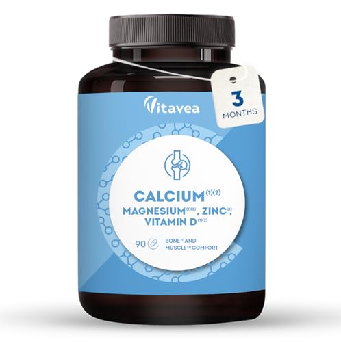 Calcium with Magnesium Zinc & Vitamin D - 90 Tablets for 3 Months - Bone Muscle & Immune Support - Energy & Metabolism Boost - Gluten & Lactose Free - High Strength Supplement - Vitavea