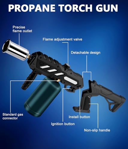 Image of Powerful Propane Torch with Detachable Design, Kitchen Blow Torch Gun with Adjustable Flame, Torch Burner Flamethrower for BBQ, Charcoal Lighter, Campfire, Weeding (Tank Not Included)