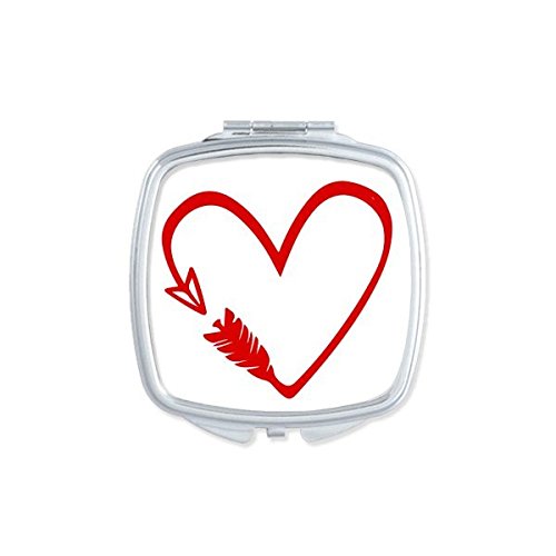 Miroir de poche carré rouge flèche cœur portable compact pour maquillage quotidien