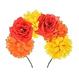 June Bloomy Day of the Dead Headpiece Frida Costume Mexican Floral Crown Rose Headband (Skull Red...