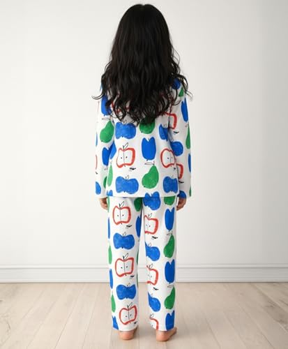 Image of Anthrilo Pajama T-Shirt Set for Girls | Kids Night Suit for Girls | Nightwear | 100% Cotton Pyjama Set Apple Pear Print White | Long Sleeve T-Shirt and Pajama | Kids Girls Sleepwear | 12-13 Years