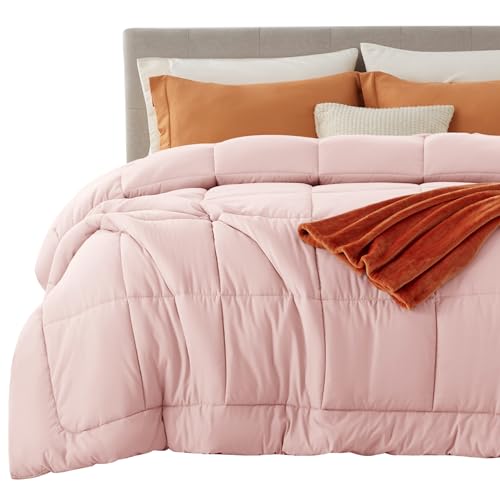 Image of Bedsure Comforter Duvet Insert - Quilted Comforters Cal King Size, All Season Duvet, GentleSoft Down Alternative Bedding, with 8 Tabs, Gifts for Women /Men, Pink, California King 96 X 102 Inches