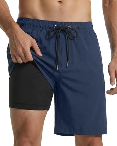 Image of Justay 2 in 1 Mens Swim Trunks 7 Inch, Beach Swim Shorts with Pockets | Swimming trunks, bathing suit, Compression Liner, Quick Dry, Swimsuit, Beach Vacation, Summer Swimwear, Gifts