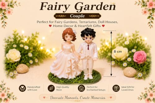 Image of Miniature Wedding Couple Figurines | Cute Bride & Groom Mini Statues for Miniature Garden Decor, Dollhouse Accessories, Terrariums & Gifting | Romantic Couple Showpiece