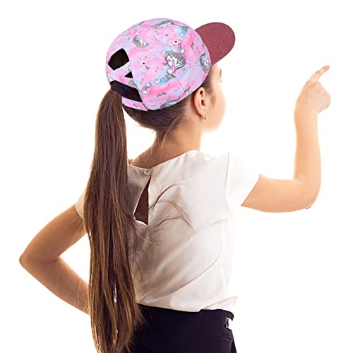 Girls Glitter Baseball Cap Criss Cross Ponytail Hat Adjustable High Messy Bun Ponycap Kids Trucker Hat #TOP1