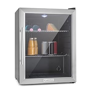 Klarstein Beersafe XL – minibar, minikoelkast, drankenkoelkast, 60 liter, stil, 42 dB, roestvrij staal, glazen deur, 2 slots, 5-niveau temperatuurregelaar, zwart-zilver