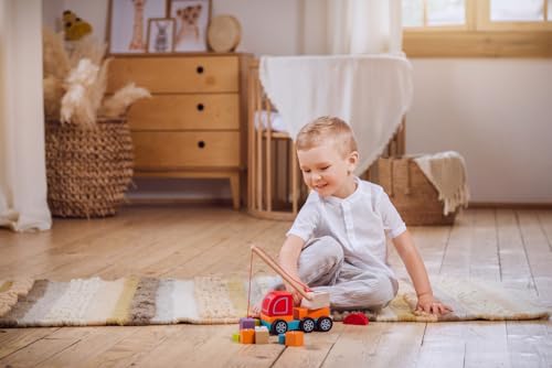 Image of CUBIKA Wooden Crane Truck - Magnetic Construction Vehicle Playset for Toddlers Ages 18 Months+ - Montessori Toy for Fine Motor Skills, Creativity, and Imaginative Play