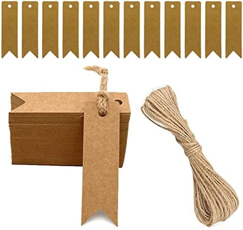 100 Etichette Regalo In Carta Kraft - 4.5x9.5 Cm Con Spago Per Matrimoni E Compleanni - Foto 6
