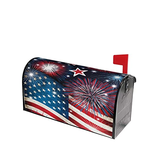 Image of Miaoquhe 4th of July American Flag Mailbox Cover Magnetic Standard Size 18x21 Inch Patriotic Multicolor Post Wraps Letter Box Cover for Home Garden Yard Decor