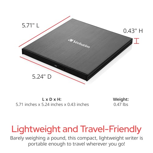 Verbatim 43888 Ultra HD 4K External Slimline Blu-ray Writer USB 3.2 GEN 1 with USB-C TM Cable (Black, Top, Laptop, PC, Blu-ray DVD Combo, ATA III... - Image 2