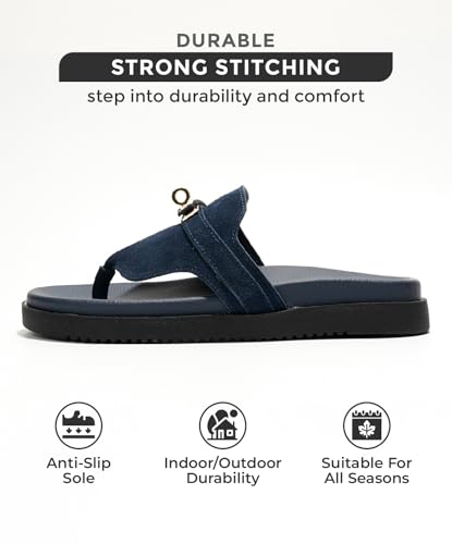 Image of Project Cloud Genuine Leather Womens Sandals - Memory Foam Summer Sandals for Women 2025 - Slip on Slides for Women, Non Slip Womens Slides (Vita, NAVY, 12)
