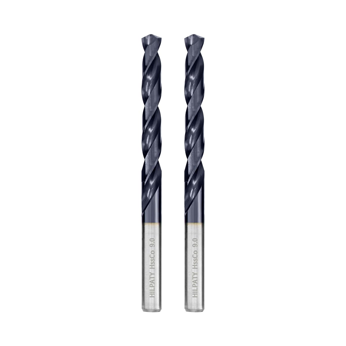 Hilpaty Cobalt Drill Bits 9.0mm x 2pcs M35 HSS Drill Bit for Metal, AlTiN Coating, Standard DIN 338 (9.0mm x 125mm x 2pcs)