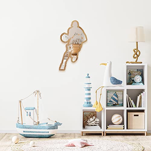 Basketball Player Patterned Silver Natural Wood Framed Acrylic To Hanging Wall Mirror Decorative Stickers Baby Kids Teen Room Nursery Bathroom Bedroom Livingroom Decoration #TOP5