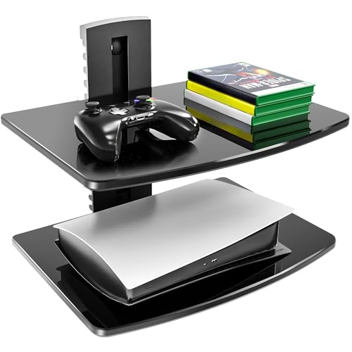 FITUEYES 2 Tiers Floating Shelves for Wall Under TV DVD Shelf Wall Mount Shelves Hold up to 22lbs...