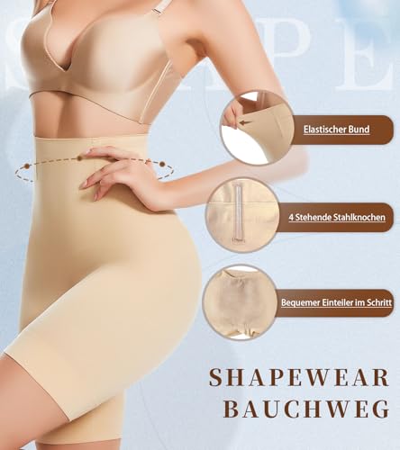 sellto Shapewear Damen Bauchweg Unterhose, Hohe Taille Bauch Weg Hose Miederhose Panty Mit Bein Miderpants Shorts Body Shaper Bauchweg Blip for Frauen (Beige, M)
