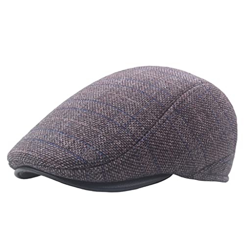 Ganfanren Winter Color Grid Beret Plus Velvet Ear Protection Tweed Duck Tongue Hat In The Elderly Cotton Hat (Color : E, Size : L) #TOP25