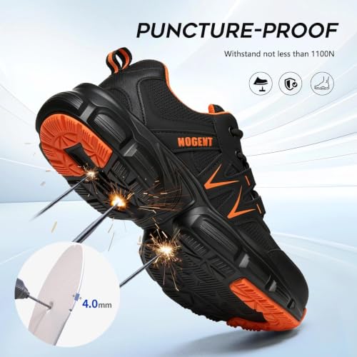 Image of Hogent Steel Toe Shoes for Men Women - Non Slip & Lightweight Work Shoes | Shock Absorption Cushion Sole, Breathable Safety Shoes, Ideal for Construction, Warehouse, Kitchen Work, Food Service