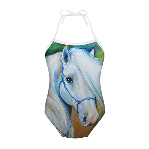 doginthehole Horse Printed Swimwear Girl Halter One Piece Swimsuits Bathing Suit
