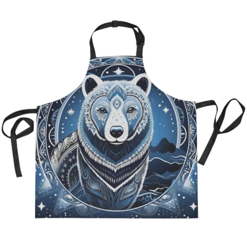 Tablier peinture de cuisine ours blanc étoilé foncé pour homme et enfant