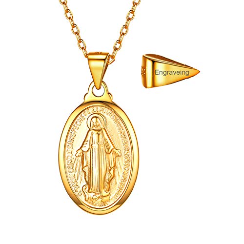 Image of U7 Virgin Mary Necklace for Women,18K Gold Plated /Sterling Silver Oval Miraculous Medal Virgin Mary Pendant Necklace