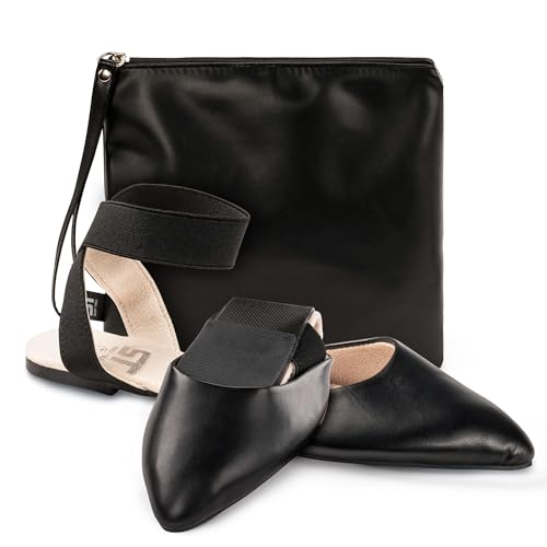 Image of Silky Toes Foldable Flats for Women | Ankle Strap Dress Shoes with Purse for Weddings, Events, & Parties