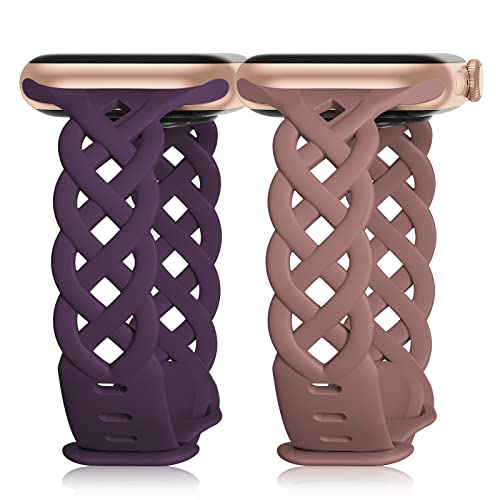 Image of Braided Silicone Bands Compatible with Apple Watch Women Slim Thin Narrow | Breathable Hollow-out Bands for iWatch Ultra 2 /3 SE 3 Series 11 /10 /9 /8 /7 /6 /5 /4 /3 /2 /1 38mm 40mm 41mm 42mm 44mm 45mm 46mm 49mm