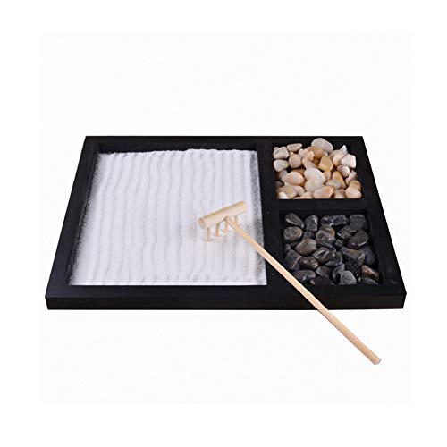 SYWAN Zen Garden, Mini Meditation Rock and Sand Garden con rastrillo para la Oficina en casa Relajación y meditación 8.4X 6.7X 0.5 Pulgadas