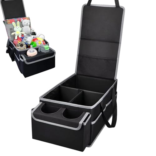 Car Seat Storage Organizer - Car Seat Organizer With Cup Holder, Foldable Storage Box | Multi-Compartment Car Interior Box For Travel Road Trip Cargo Bed Backseat Trunk Camping Layout With