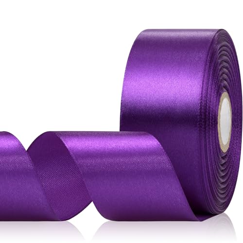 Aoropo 30 Yards Purple Ribbon 1-1/2 Inch Dark Purple Satin Ribbon for Gift Wrapping Flower Bouquet Crafts Handmade Rose Christmas Halloween Wedding