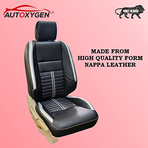 Image of AUTOXYGEN Car PU Leather Luxury seat Cover Front & Rear Accessories for Swift Dzire Till 2016 (Black & Silver, 1009)