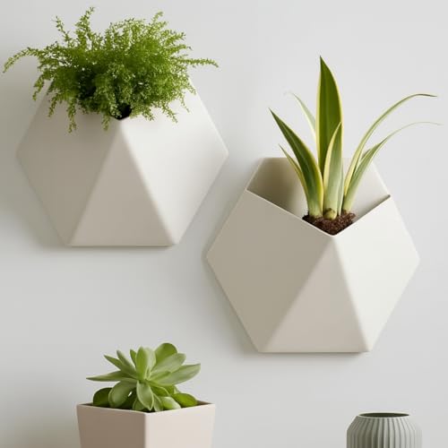 Wall-Mounted Geometric Plant Pot – Modern Indoor/Outdoor Planter (1, Matt Bone White)