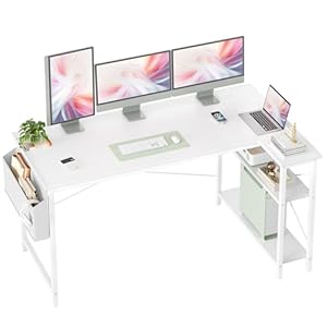 BEXEVUE L Shaped Corner Desk - 140x70 cm Study Office Gaming Desk, Computer Desk Small Writing Table, Large Reversible Storage Shelves, Bookshelf Workstation for Study Play Work Home Office, White