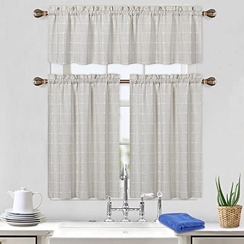 Caromio Farmhouse Valances For Windows Kitchen Bedroom Boho Gingham Linen Window Valance Curtains (Beige, 52X15 Inches) #TOP6