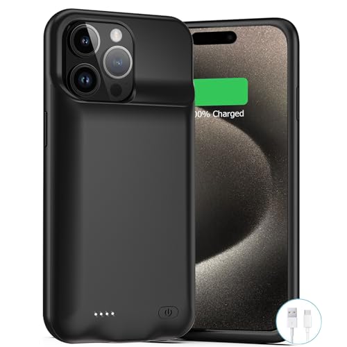 Battery Case for iPhone 15 Pro , Upgraded Slim 8000mAh Rechargeable Protective Portable Charging Case Compatible with iPhone 15 Pro (6.1 inch) Extended Battery Pack Charger Case with Carplay (Black)