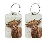 Yetmadi Highland Cow Luggage Tag, Western Cow Luggage Tags for Suitcases, Highland Cow Gifts, Cow Gifts for Cow Lovers, Privacy Protection PU Leather Travel Name Tags Identifiers for Luggage