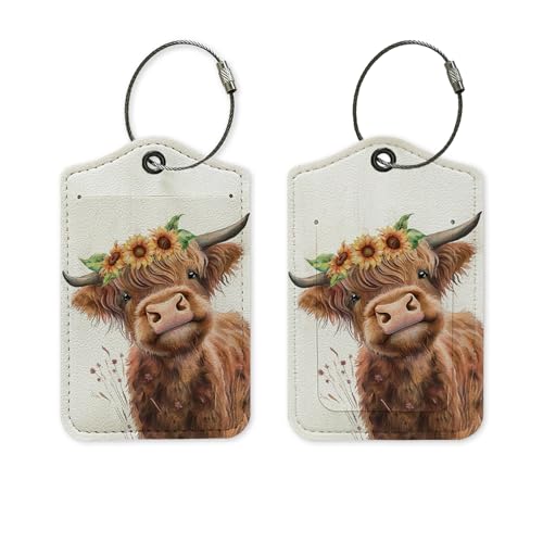 Yetmadi Highland Cow Luggage Tag, Western Cow Luggage Tags for Suitcases, Highland Cow Gifts, Cow Gifts for Cow Lovers, Privacy Protection PU Leather Travel Name Tags Identifiers for Luggage