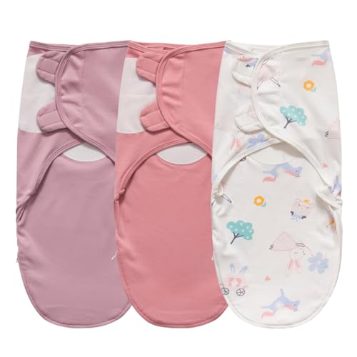 Image of Little Tots Swaddle Blanket for Baby Girl Boy Easy Change Infant Wrap 2 or 3 Pack Adjustable Sleep Sack for Newborn Babies 0-3 Month (Rabbit Dark Pink Purple)