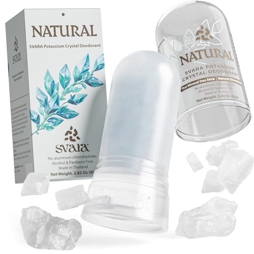 SVARA Natural Alum Crystal Deodorant Stick for Women & Men Potassium Alum Stone for Odor Control Smooth Non-Sticky Mineral Rock Design for Daily Freshness & Easy Application Unscented (2.82Oz)