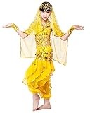 Paket beinhaltet - 1 x Bollywood Indianer Kinder 4-teiliges kuchipudi bharatanatyam Prinzessin Bauchtanz Welle Hosen Kostüm (Top, Hose, Taillenschal und Kopfschleier nur) - Armbänder, Halskette, Ohrringe und anderes Zubehör nicht enthalten